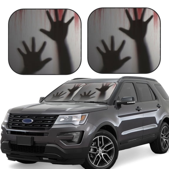 Rateoe Bloody Hand Behind Pattern 2 Piece Car Windshield Sun Shade Foldable | Front Windshield Shade for Sun, Heat and UV Rays | Sunshade for Car Front Window-Medium