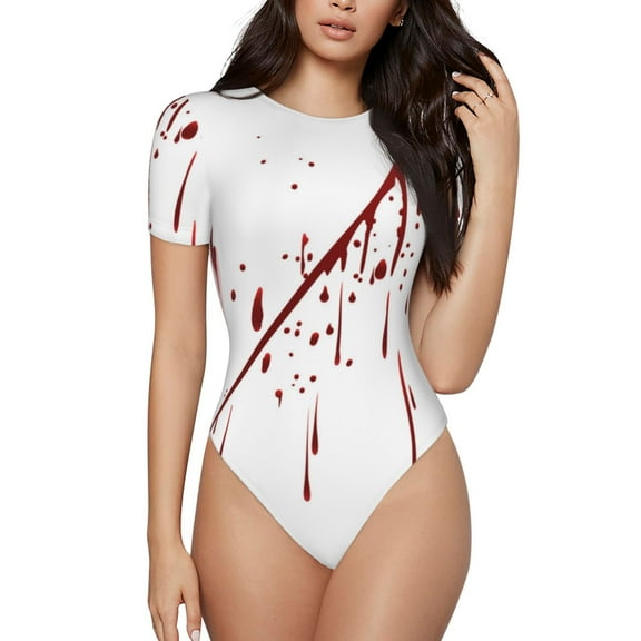 Rateoe Bloody Hand Printed Women Rash Guard Short Sleeve,Tummy control Swimsuit Surfing Swimsuit Bathing Suit Short-sleeved Onesie UPF 50+ -Small