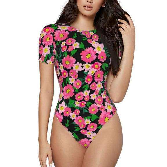 Rateoe Blooming Meadow Printed Women Rash Guard Short Sleeve,Tummy control Swimsuit Surfing Swimsuit Bathing Suit Short-sleeved Onesie UPF 50+ -X-Large
