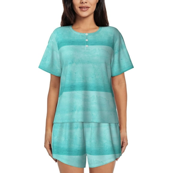 Rateoe Blue And Turquoise Pattern Women's Short-Sleeved Pajama Set - 2 Piece Soft and Lightweight Sleepwear Set-