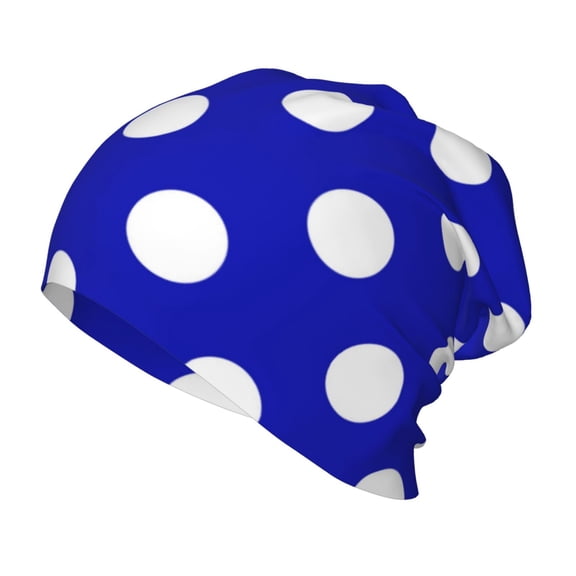 Rateoe Blue And White Polka Dot Kids Beanie Warm Knit Beanie Hats Boys Girls Winter Hat Soft Slouchy Hats for Kids