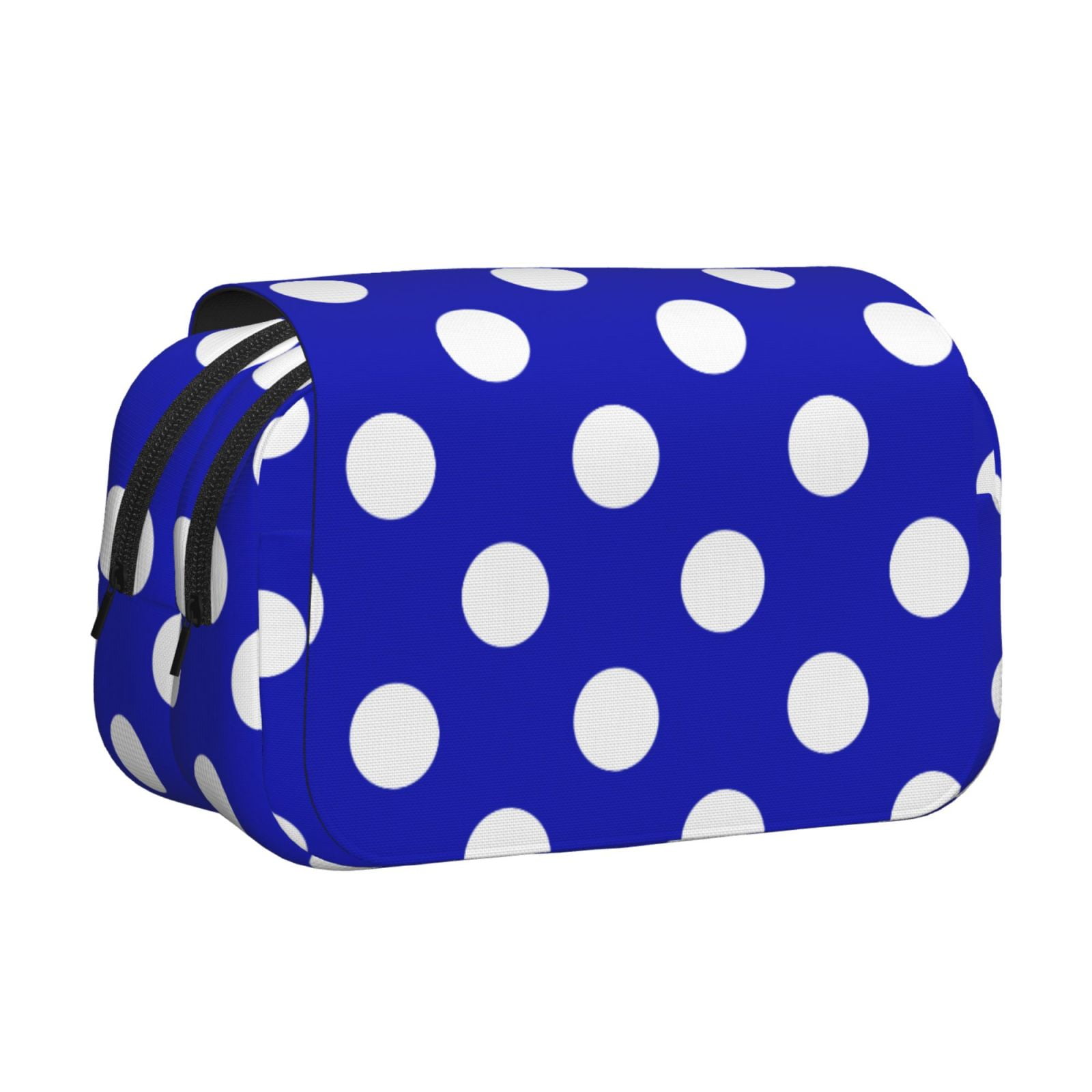 Rateoe Blue And White Polka Dot Pattern Double Clamshell Pen Case, Storage Organizer with Two Zipper Compartments– Holds Up to 50 Pencils & Pens