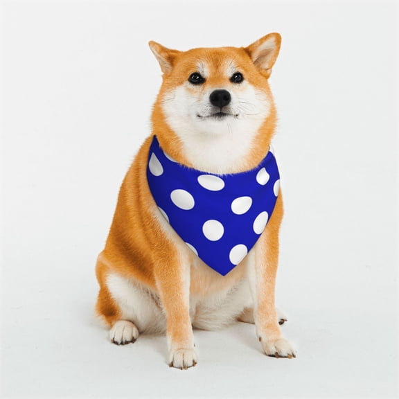 Rateoe Blue And White Polka Dot Print Pet Scarf for Dogs and Cats – Stylish Reflective Design, Breathable & Durable Pet Bandana with Quick-Release Buckle-Medium