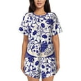 thumbnail image 1 of Rateoe Blue And White Porcelain Pattern Pattern Women's Short-Sleeved Pajama Set - 2 Piece Soft and Lightweight Sleepwear Set-Medium, 1 of 7