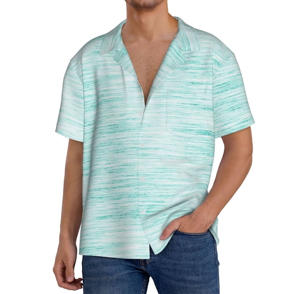 Rateoe Blue Bright Pattern Men's Short Sleeve Classic Shirt, Casual Short-Sleeved Shirt, Lightweight Summer Shirt, Cuban Collar Shirt,Button-Front Shirt-4X-Large