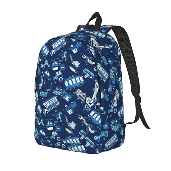 Rateoe Blue Bus Pattern Durable Canvas Backpack for Men & Women – Stylish & Lightweight – Adjustable Straps, Multiple Pockets – Fits 15-17 Inch LaptopsSmall