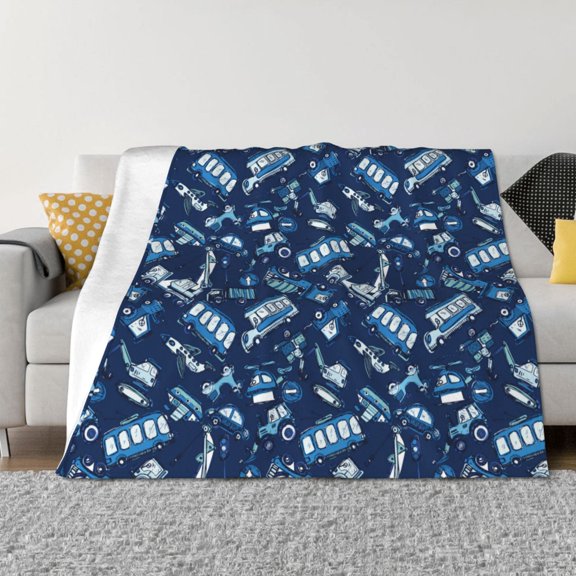 Rateoe Blue Bus Pattern Flannel Throw Blanket, Ultra-soft Blanket for Bed, Couch, Car, Hypoallergenic Anti-pilling blanket-