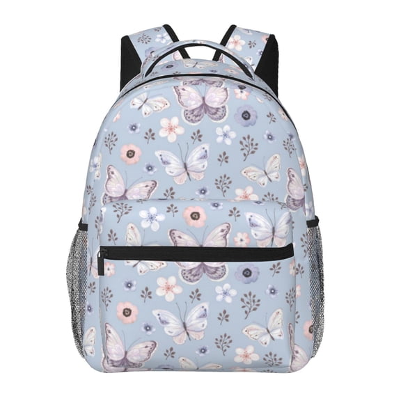 Rateoe Blue Butterfly Pattern Casual Backpack for School, Work, Travel – Adjustable Straps, Multiple Compartments – Ergonomic Design, Fits Laptops and Tablets