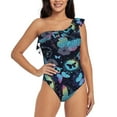 thumbnail image 1 of Rateoe Blue Butterfly Pattern Women One Piece Swimsuits Tummy Control One Shoulder Bathing Suits Ruffle Swimwear-XX-Large, 1 of 6