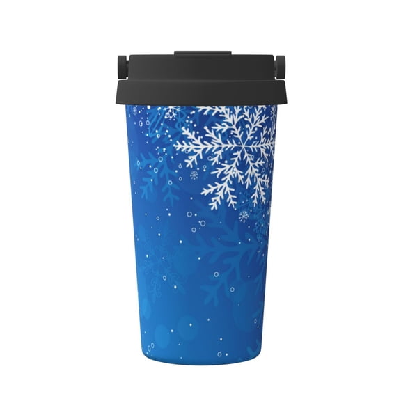 Rateoe Blue Christmas With Snowflakes Pattern Travel Coffee Mug Tumbler with Flip Lid | Reusable Insulated Stainless Steel Cold Brew Iced Coffee Cup Thermos
