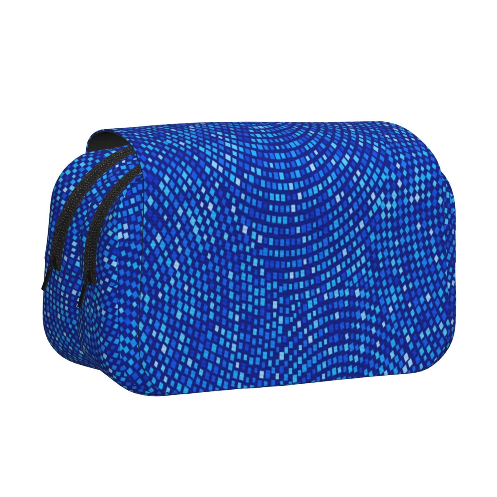 Rateoe Blue Circles Mosaic Pattern Double Clamshell Pen Case, Storage Organizer with Two Zipper Compartments– Holds Up to 50 Pencils & Pens