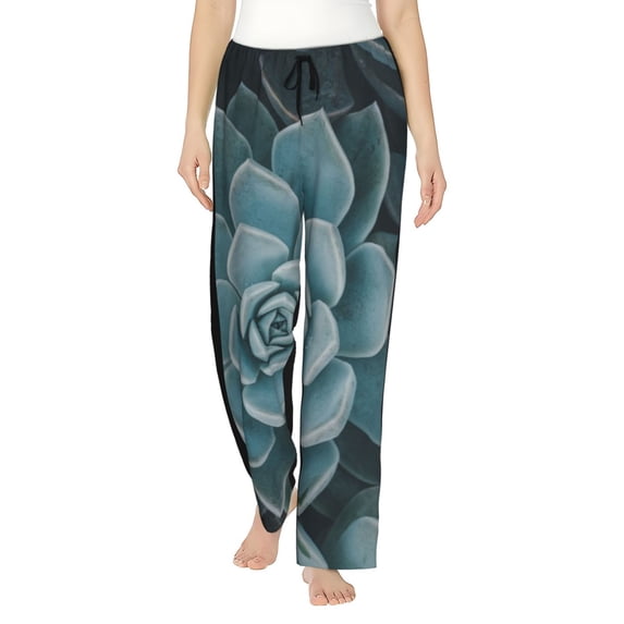 Rateoe Blue Color Cactus Pattern Women’s Ultra-Soft Comfy Pajama Lounge Pants Sleepwear,Comfortable Lounge Wear,lightweight Pajamas, Casual Home Wear-Medium