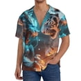 thumbnail image 1 of Rateoe Blue Dragon And White Tiger Print Mens Front Pocket Hawaiian Shirts Casual Shirts Short Sleeve Button Down Beach Tropical Shirts-Small, 1 of 5