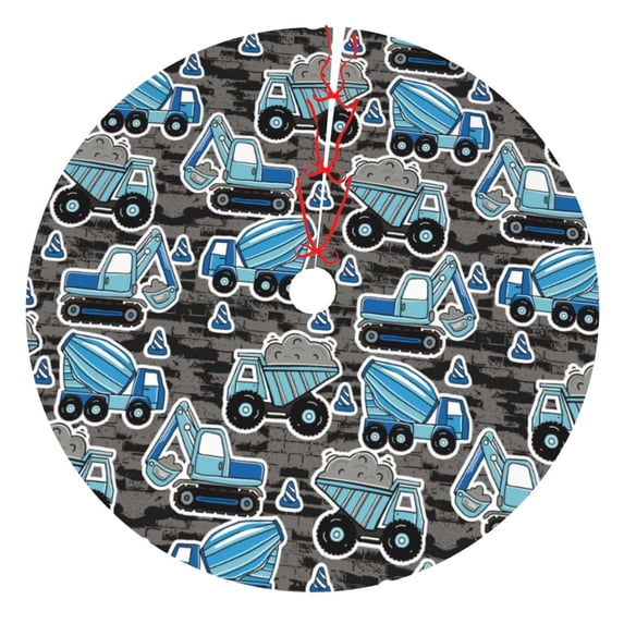 Rateoe Blue Excavator Print Christmas Tree Skirt 48" for Xmas Holiday New Year Party Circle Tree Mat Ornaments Decoration