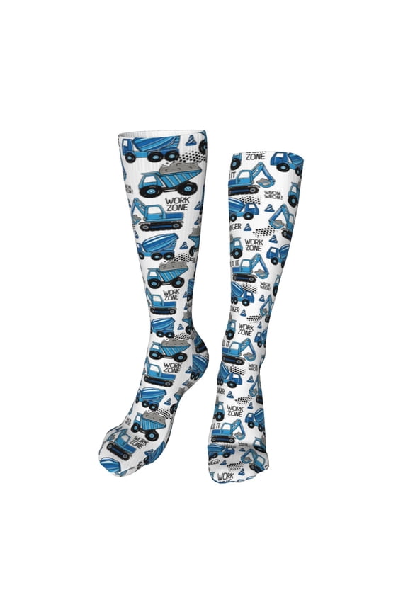 Blue Excavator print Women's Men's Novelty 20in Crew Socks Cotton Socks Knee High Socks for Walking,Running,Nurses,Pregnancy-One Size