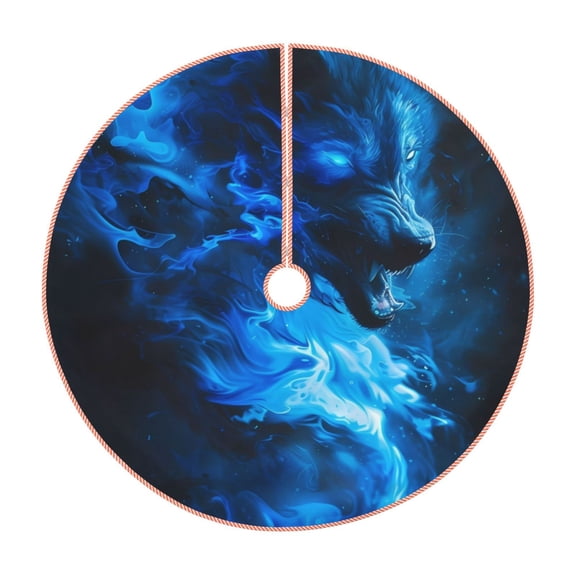 Rateoe Blue Fire Cool Wolf Pattern Christmas Tree Skirt with Ties , Christmas Tree Decorations, Farmhouse Christmas Decor Xmas Holiday Decorations-