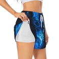 thumbnail image 1 of Rateoe Blue Fire Cool Wolf Printed 2 in 1 Women's Workout Shorts for Athletic Gym Running Shorts with Phone Pockets-Small, 1 of 7