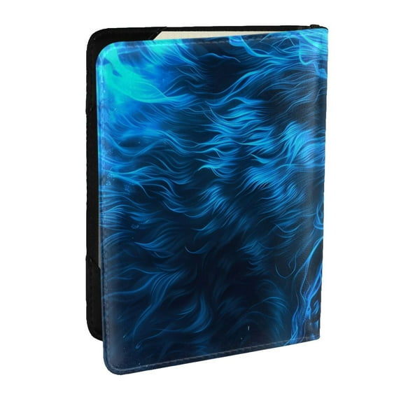 Rateoe Blue Fire Wolf Pattern Passport Holder Wallet Leather Mulit-purpose Travel Wallet Credit Cards Case ,Passport Cover for Women Men-6.5 in