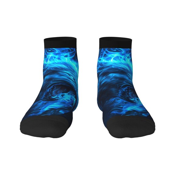 Rateoe Blue Fire Wolf Pattern Quarter Crew Socks,Toe Seamed Ankle Socks,Cotton Cushioned Breathable Athletic Crew Sports Socks