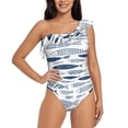 thumbnail image 1 of Rateoe Blue Fish Pattern Women One Piece Swimsuits Tummy Control One Shoulder Bathing Suits Ruffle Swimwear-XX-Large, 1 of 6