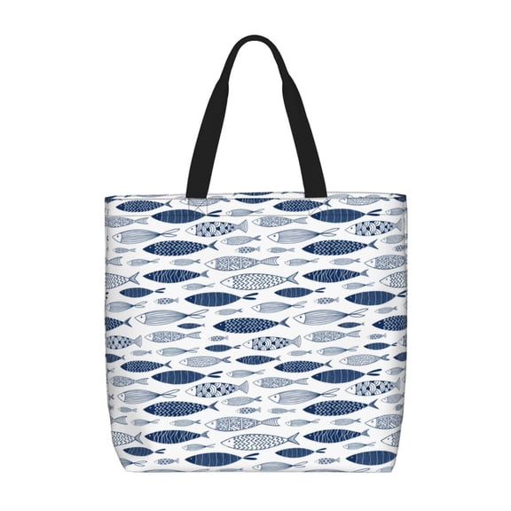 Rateoe Blue Fish Print Lightweight Tote Bag for Women, Water-Resistant Shoulder Bag with Zipper, Spacious Casual Handbag for Work, School, Shopping