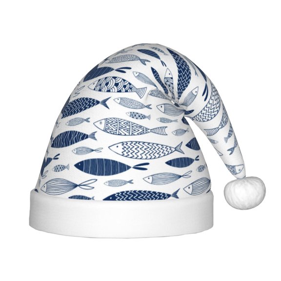Rateoe Blue Fish Santa Hat Confortable Christmas Hat for Christmas Party Favors Fit for Kids