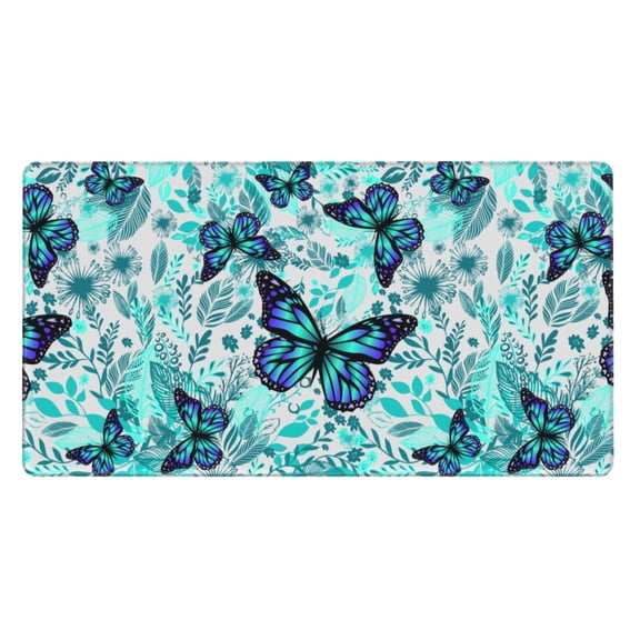 Rateoe Blue Floral with Butterflies Print Mouse Pad - Extended Large Gaming Mousepad,Non-Slip Stitched Edge,16x29.5 Inch