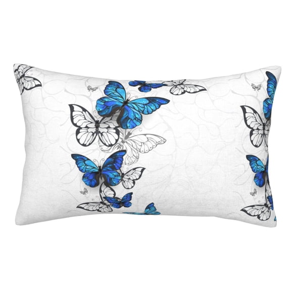 Rateoe Blue Flying Butterflies Pattern Decorative Pillow Case,Throw Pillow Covers,Plush Pillow Cover,Soft Pillow Case,Velvet Pillow Case-20"x30"