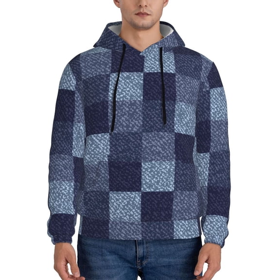 Rateoe Blue Gingham Buffalo Check Pattern Mens Hoodie, Pullover Hooded Sweatshirt, Kangaroo Pocket Hoodie Ideal for Daily Wear, Travel and Home-4X-Large