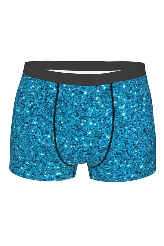 Blue Glitter Mens Boxer Briefs Poly Spandex Performance Boxer Briefs Underwear Hem Boxer Briefs - Medium