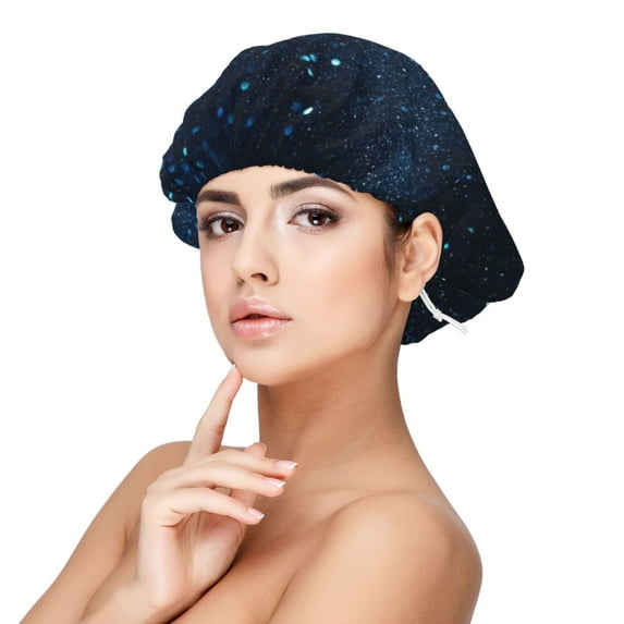 Rateoe Blue Glitter Retro Pattern Silk Satin Hair Bonnet for Sleeping, Adjustable Sleep Cap Turban for Women , Curly Straight Hair Long Large Braid
