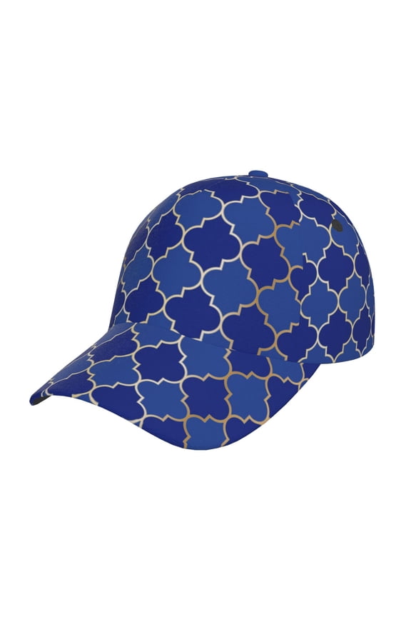 Blue Gold Grid Lantern Shapes Pattern Baseball Cap Outdoor Cap Mountain Dad Hat - Unstructured Soft Cotton Cap-Adjustable UV Protection Cap