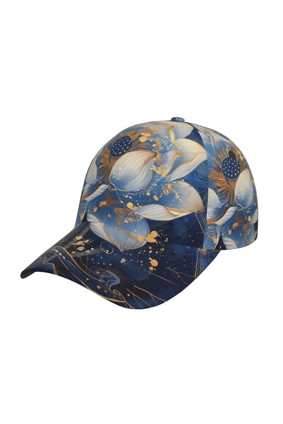 Blue Golden Dream Lotus Pattern Baseball Cap Outdoor Cap Mountain Dad Hat - Unstructured Soft Cotton Cap-Adjustable UV Protection Cap