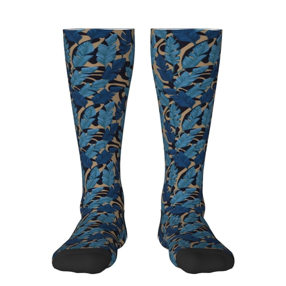 Rateoe Blue Leaves A Pattern Women’s Knee High Crew Socks,Trouser Socks Comfortable, Breathable, Moisture-Wicking and Soft