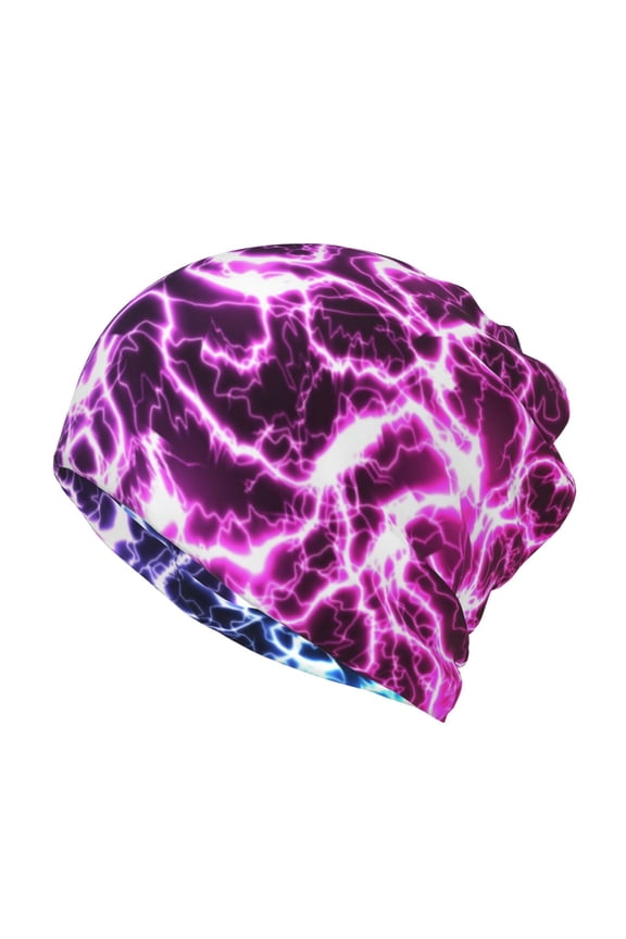 Blue Lightning Cotton Slouchy Beanie Hat for Men/Women,Lightweight Oversize Large Thin Skull Cap Night Sleeping Cap