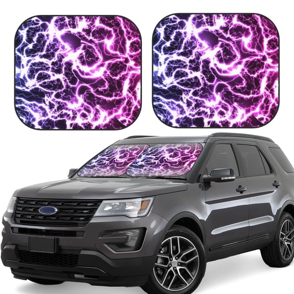Rateoe Blue Lightning Pattern 2 Piece Car Windshield Sun Shade Foldable | Front Windshield Shade for Sun, Heat and UV Rays | Sunshade for Car Front Window-Medium