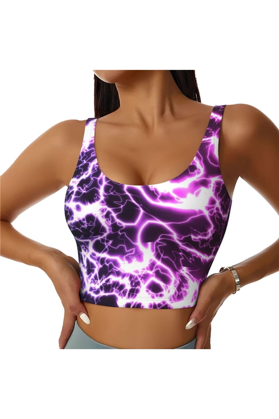 Blue Lightning Print Womens' Sports Bras Scoop Neck Sports Vest- Padded U Back Seamless High Impact Support-XX-Large