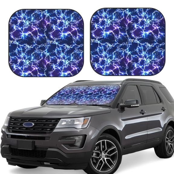 Rateoe Blue Lightning1 Pattern 2 Piece Car Windshield Sun Shade Foldable | Front Windshield Shade for Sun, Heat and UV Rays | Sunshade for Car Front Window-Medium