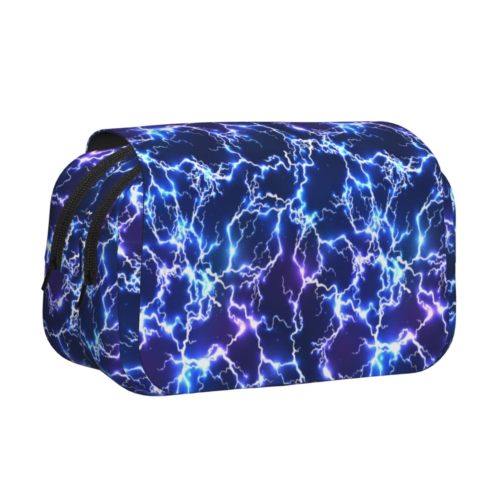 Rateoe Blue Lightning1 Pattern Double Clamshell Pen Case, Storage Organizer with Two Zipper Compartments– Holds Up to 50 Pencils & Pens