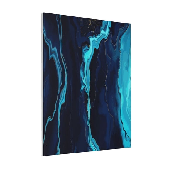 Rateoe Blue Marble And Gold Pattern Decorative Picture – Unique Modern Wall Art, Ready-to-Hang Canvas Print for Home (Vertical)