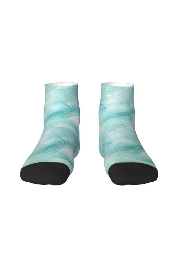 Blue Marble Pattern Quarter Crew Socks,Toe Seamed Ankle Socks,Cotton Cushioned Breathable Athletic Crew Sports Socks