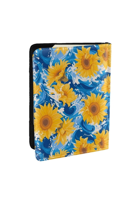 Blue Ocean Wave Sunflower Pattern Passport Holder Wallet Leather Mulit-purpose Travel Wallet Credit Cards Case ,Passport Cover for Women Men-6.5 in