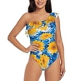 thumbnail image 1 of Rateoe Blue Ocean Wave Sunflower Pattern Women One Piece Swimsuits Tummy Control One Shoulder Bathing Suits Ruffle Swimwear-Medium, 1 of 6
