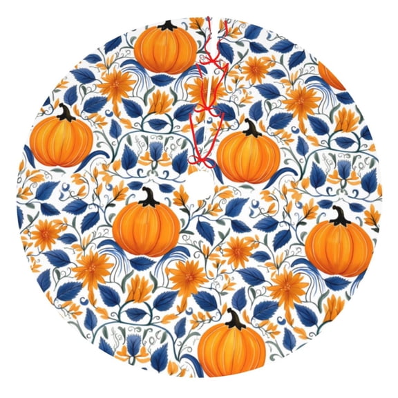 Rateoe Blue Orange Pumpkin fall Print Christmas Tree Skirt 36" for Xmas Holiday New Year Party Circle Tree Mat Ornaments Decoration