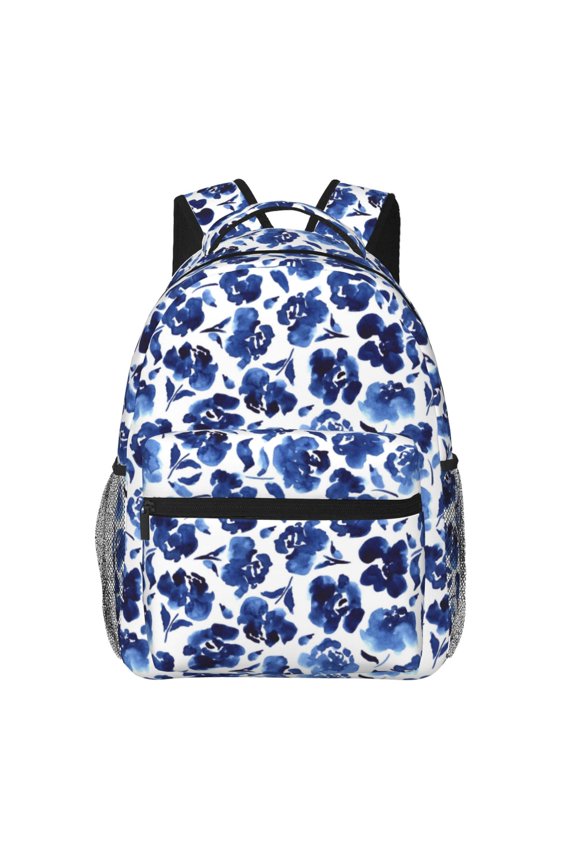 Blue Roses Pattern Casual Backpack for School, Work, Travel Adjustable Straps, Multiple Compartments Ergonomic Design, Fits Laptops and Tablets