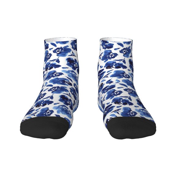 Rateoe Blue Roses Pattern Quarter Crew Socks,Toe Seamed Ankle Socks,Cotton Cushioned Breathable Athletic Crew Sports Socks