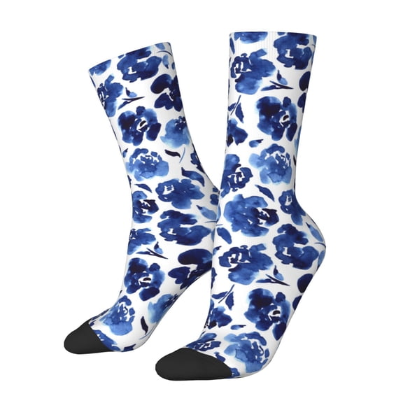 Rateoe Blue Roses for Women Casual Calf Socks - Cute Crew Socks - Thin Soft Above Ankle Socks Size 5-11