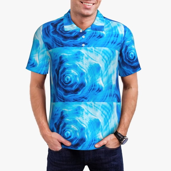 Rateoe Blue Shell Pattern Men's Short Sleeve Polo Shirts, Golf Polo Shirts Short Sleeve Performance Moisture Wicking Dry-X-Large
