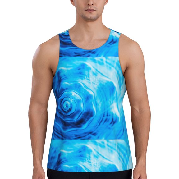 Rateoe Blue Shell Pattern Sleeveless Gym Shirt Muscle Tee Breathable Workout Shirt Slim-Fit Tank Quick Dry Fit Muscle Tank Top Bodybuilding Sleeveless T Shirt-3X-Large