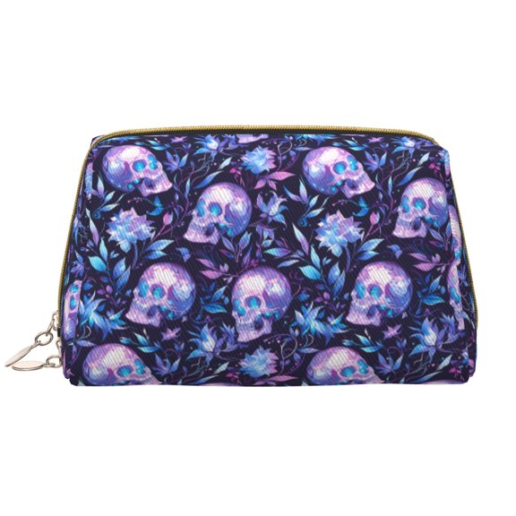 Rateoe Blue Skull Crystal for Travel Makeup Bag,Large Capacity Cosmetic Bags for Women,Waterproof Portable Pouch Open Flat Toiletry Bag Make up Organizer